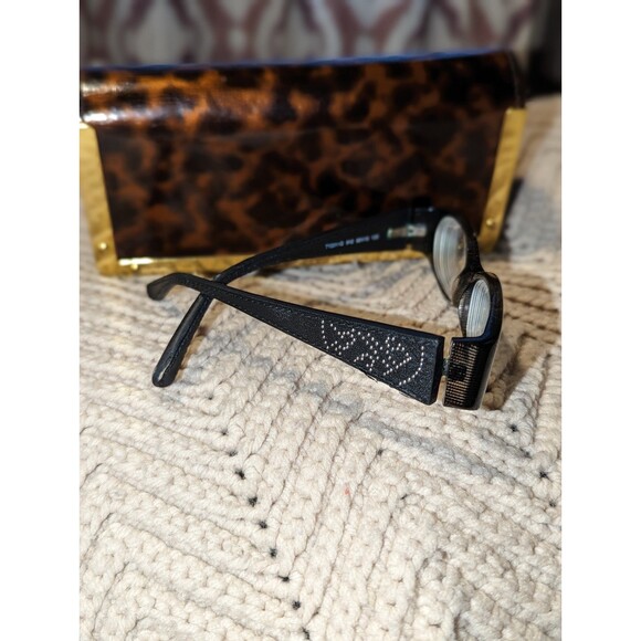 Vintage Tory Burch‎ Y2K Black Leather Eye Glass Frames Only & Tortoise Case - Picture 1 of 10